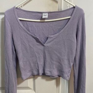 TNA Waffle-Knit Notch Cropped Longsleeve